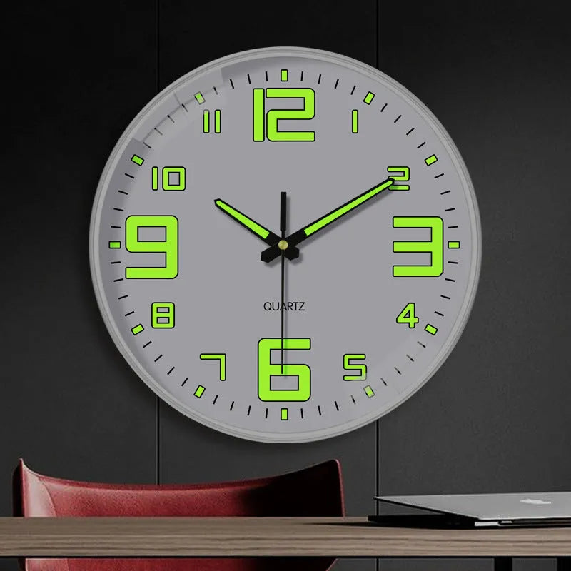 8 inch 20cm diameter modern wall clock with luminous numbers and plastic shell