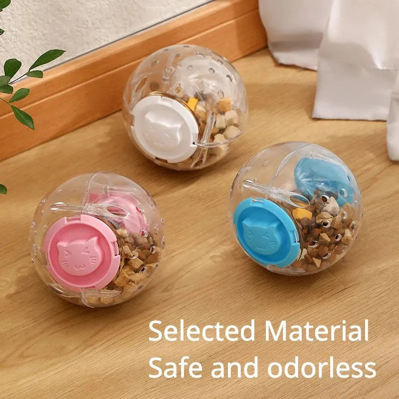 11.5cm ABS slow feeding ball for cats in blue, pink, or white with visible food bin