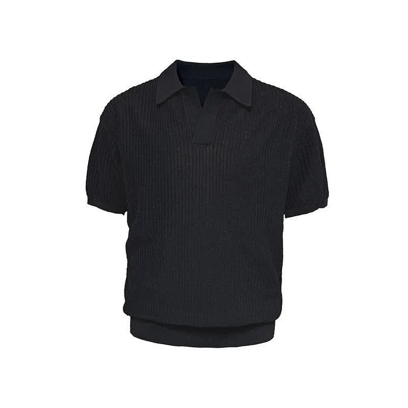 Men's striped polo shirt in ice silk breathable fabric available in creamy-white, black and grey colours