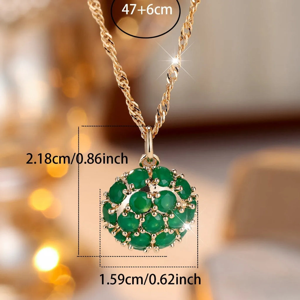 Women's gold plated copper necklace with emerald diamond geometric pendant on adjustable chain