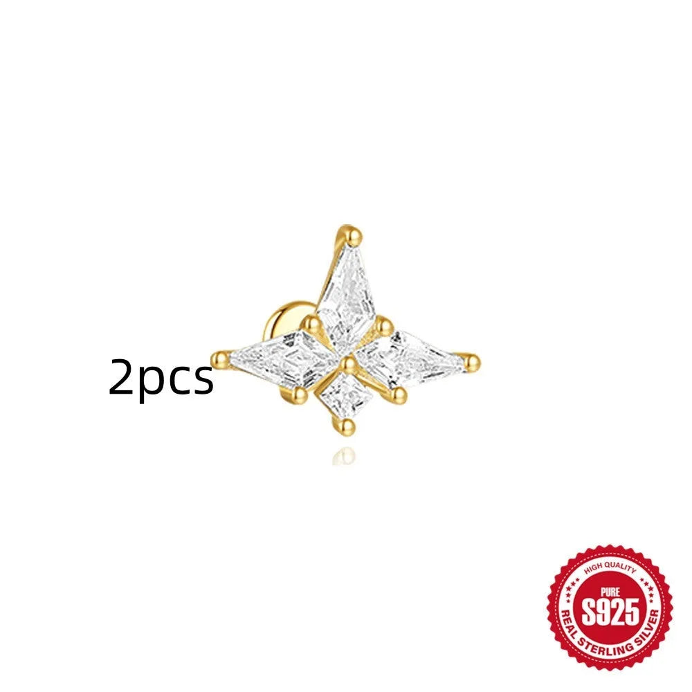 S925 sterling silver geometric kite earring with rhinestone detail and gold chain tassel flat head design