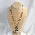 Tribal style two-layer necklace with glass and semi-precious stone pendant on adjustable chain