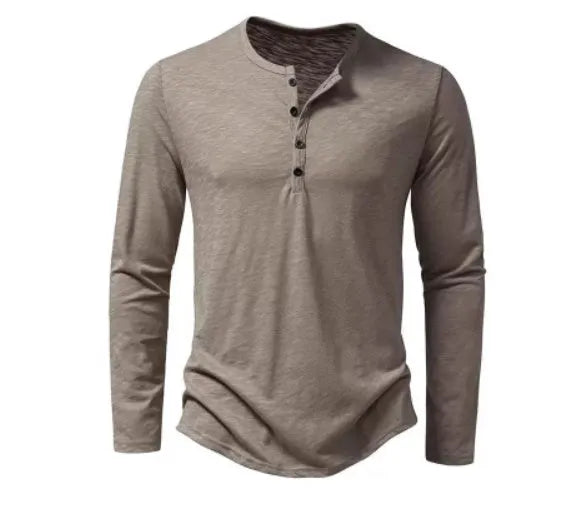 Men's solid colour slub cotton long-sleeved casual top, no hood, available in five colours and sizes S-XXL