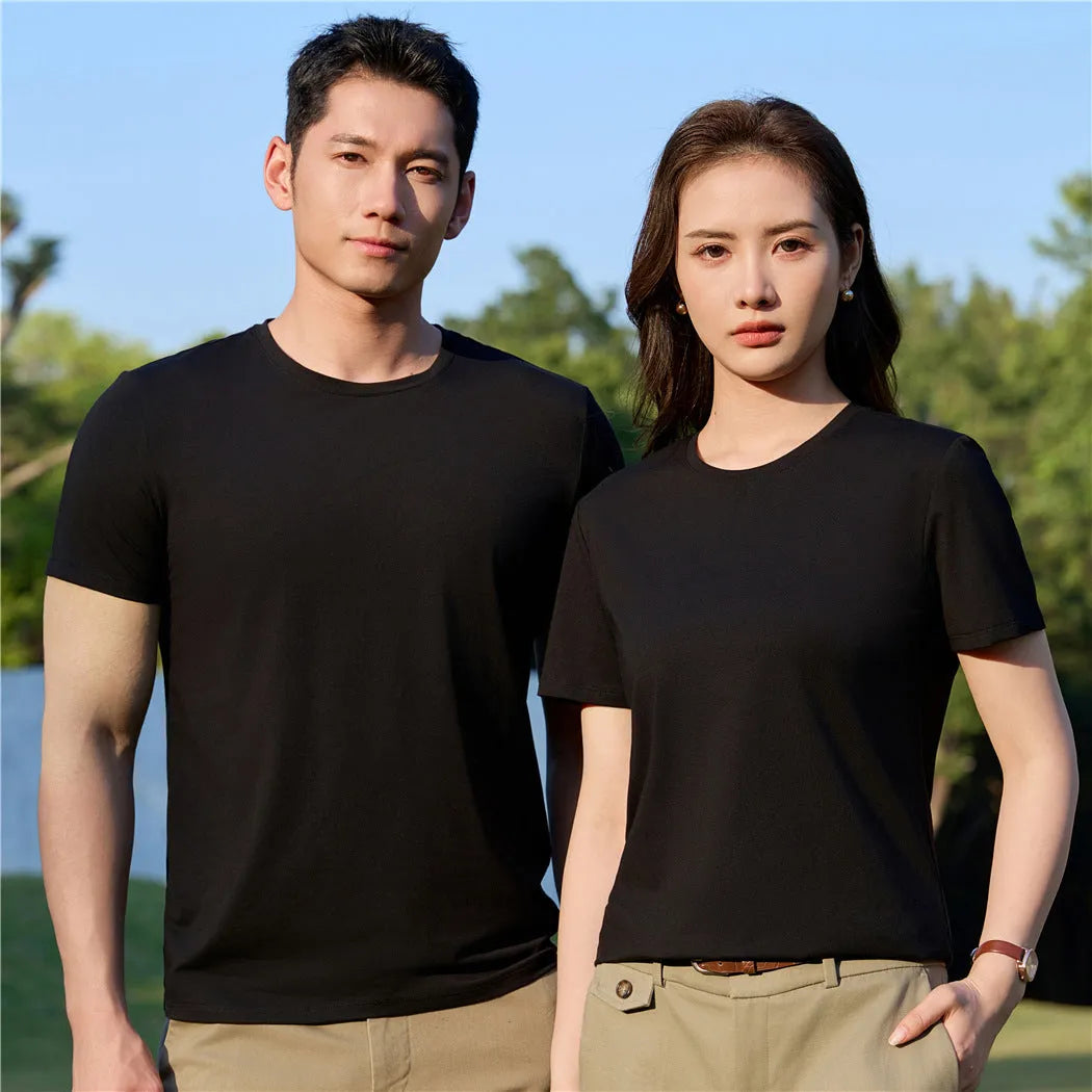 Mercerized plain weave modal t-shirt short sleeve round neck pullover in solid colour options