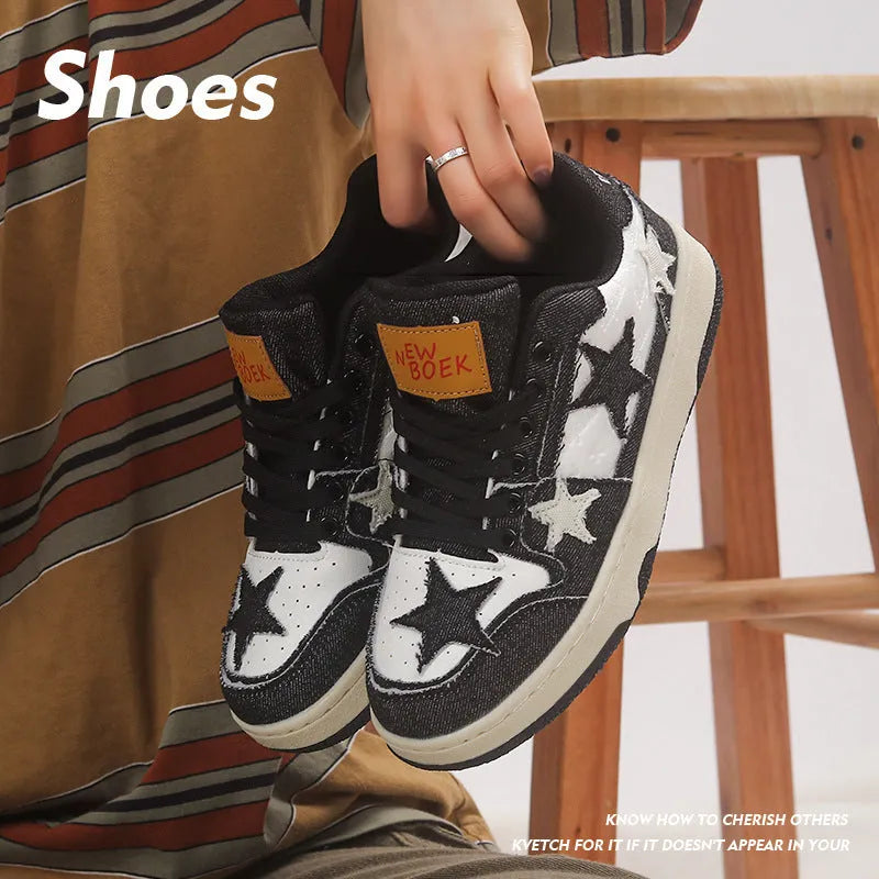 Korean-style unisex skateboard shoes in denim canvas with rubber soles