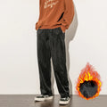 Corduroy men's wide-leg trousers in black, plain fabric, mid-waist style