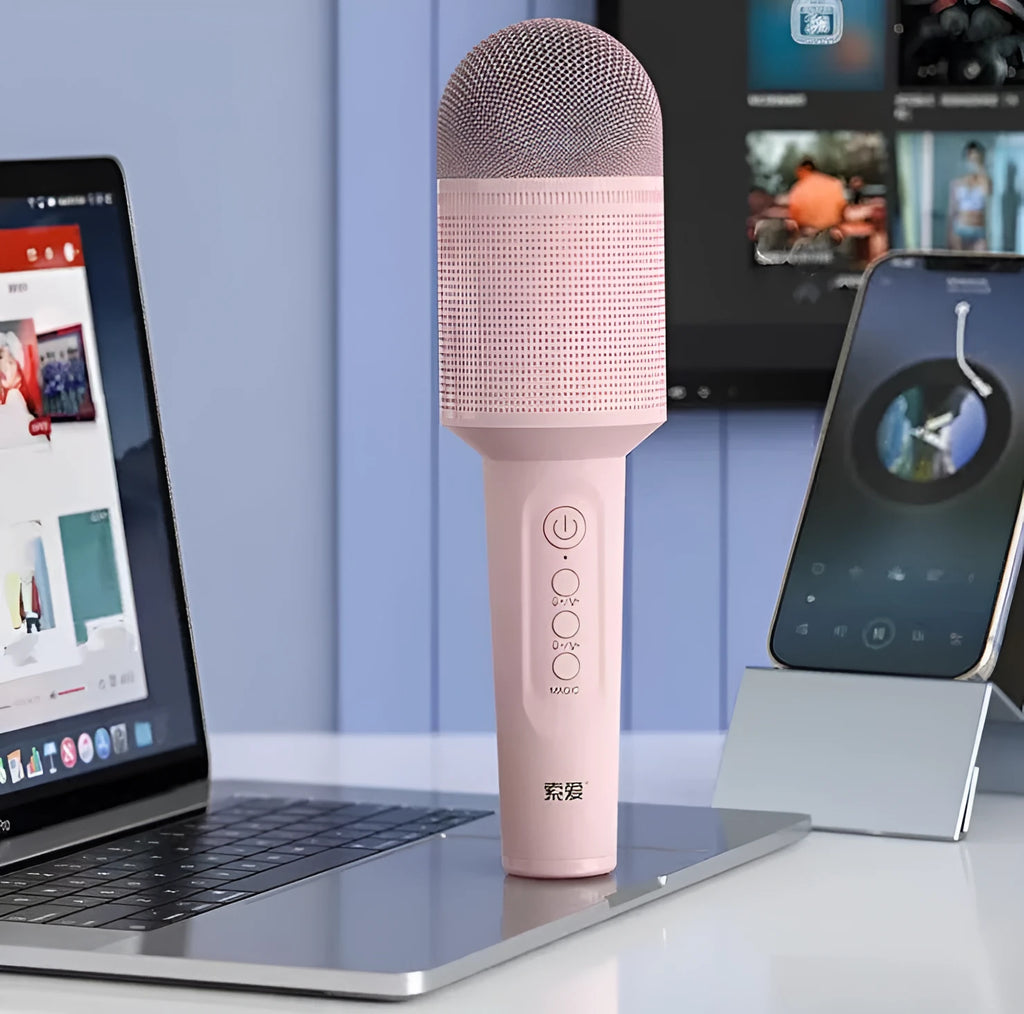 Karaoke microphone with wireless Bluetooth in pink, blue or green colours