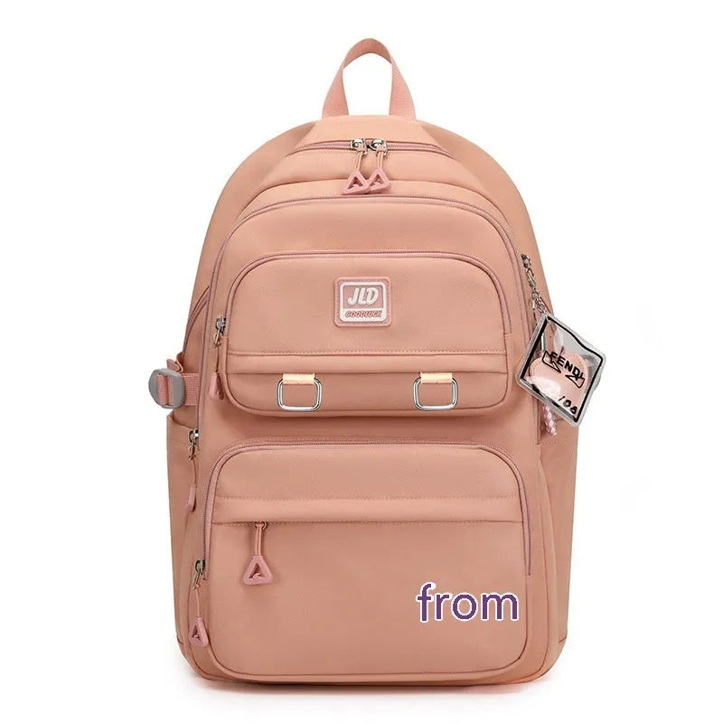 Girls large capacity school backpack in nylon with physiological curve backplane