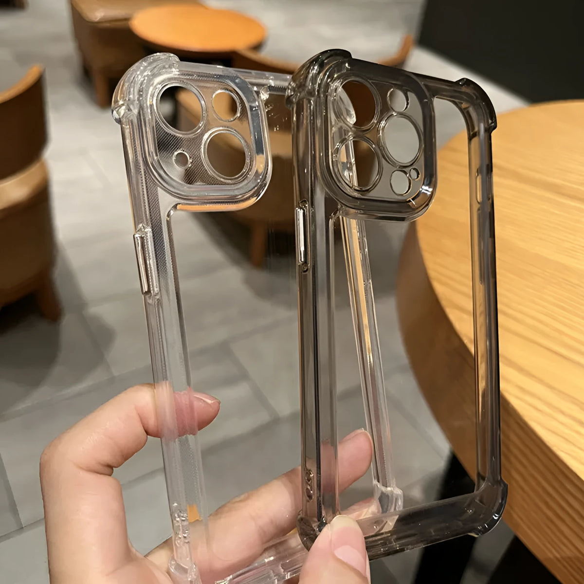 Transparent acrylic phone case with 11 airbag corners, hard back and soft silicone edge, for iPhone 11-14 and earlier models