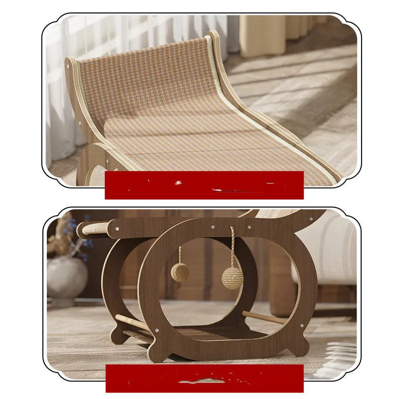 Solid wood cat scratching post with sisal column on a rectangular base, shown in walnut colour.