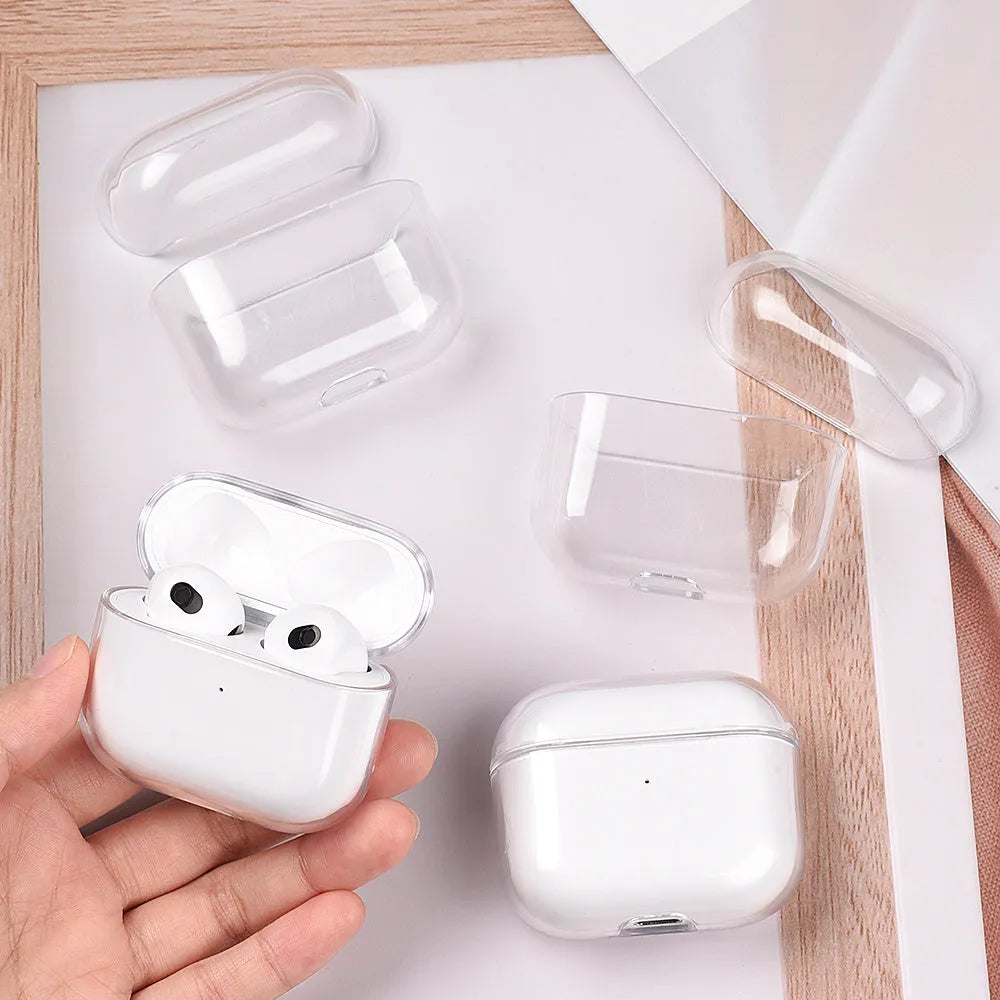 Transparent PC hard shell case for AirPods 2 3 Pro 1 charging box, 1.8mm thick, clear