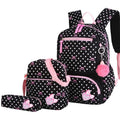 Elementary school girl Korean style cute princess backpack in light pink with polka dot bow pattern, waterproof nylon, reduced burden