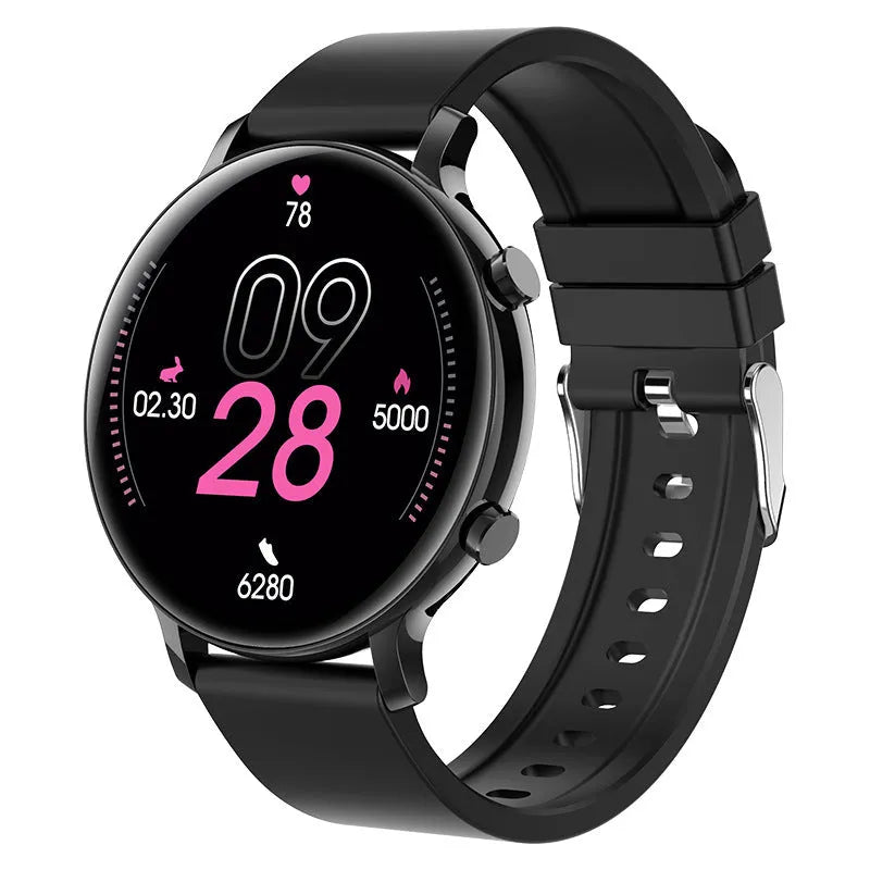 Bluetooth call smartwatch with stainless steel strap showing heart rate monitoring display