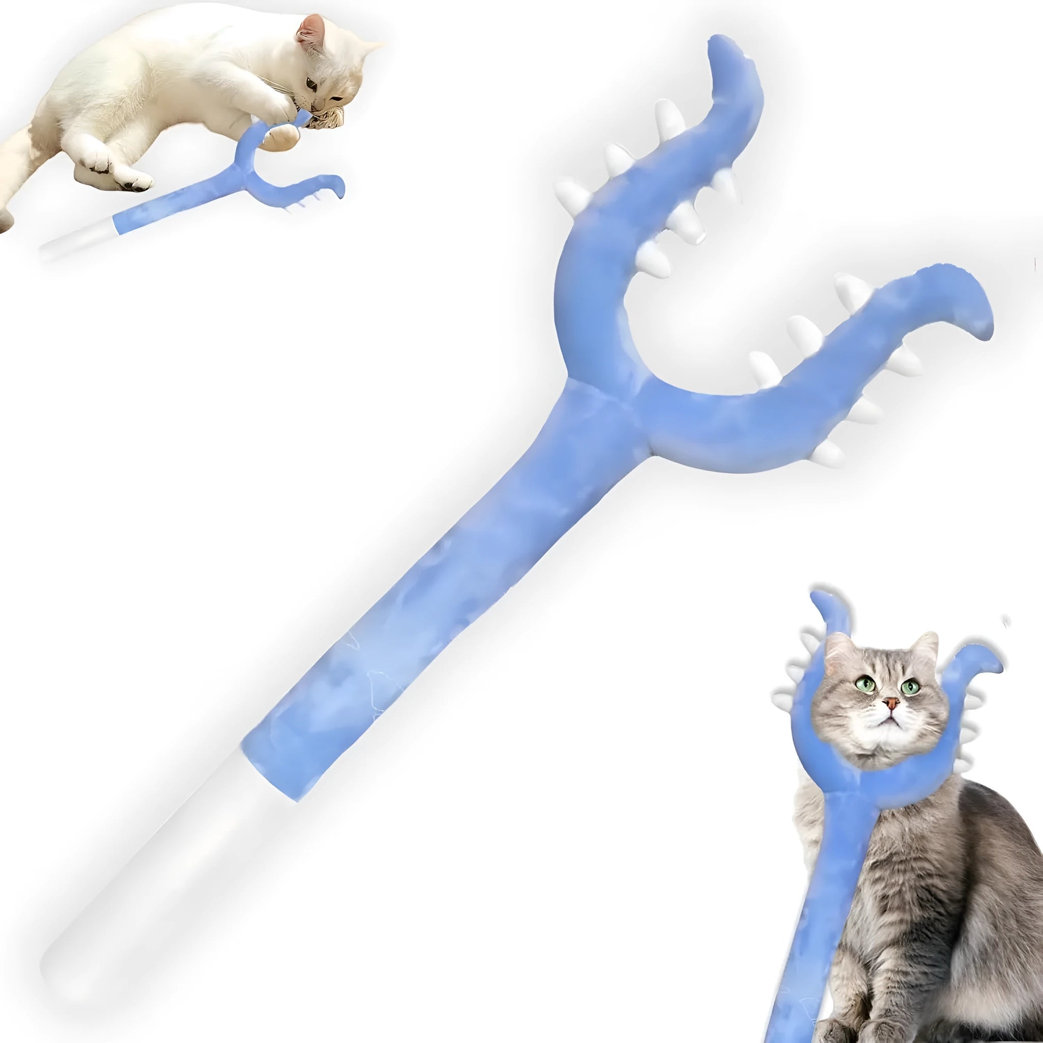 Blue plush cat wand toy measuring 70cm for interactive play with indoor cats