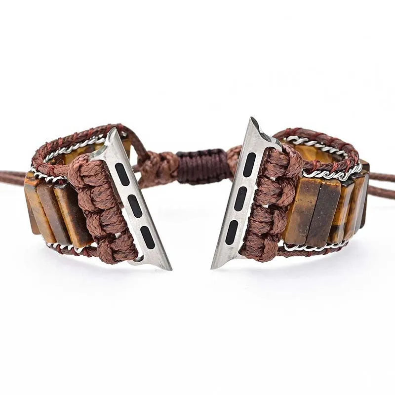 Rectangular tiger eye stone chain men's watch strap bracelet with adjustable textile band