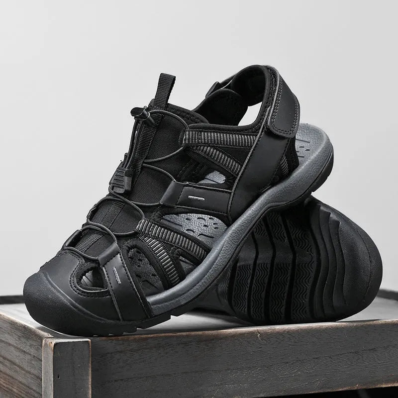 Men's blue and black casual sports shoes with mesh upper, rubber sole, and Velcro strap.