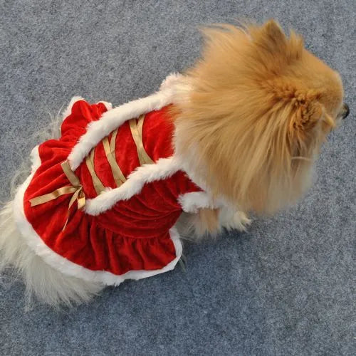 Red velvet pet skirt for female dogs and cats, sizes XS to L, casual style