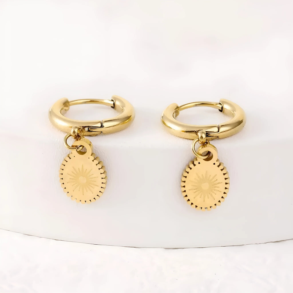Geometric ellipse earrings in stainless steel with button-back fastening for women