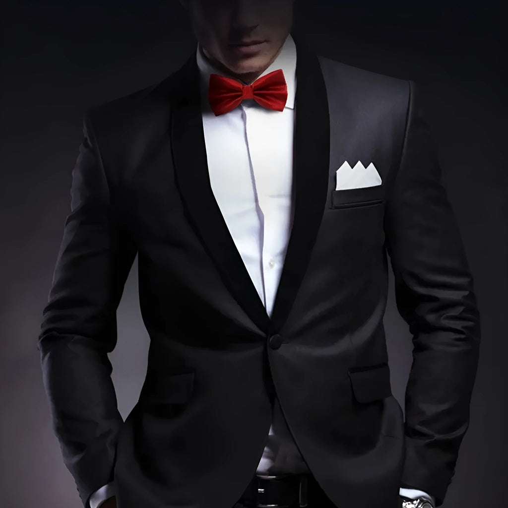 Men's solid color polyester bow tie in flat head style measuring 12x6cm for formal wedding and business wear