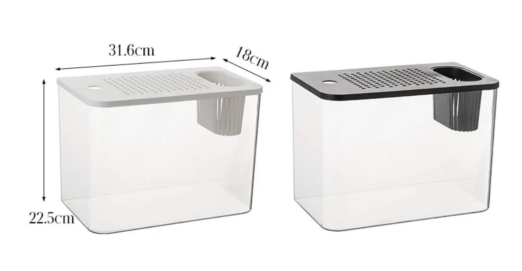 Mini ecological betta tank in black or white plastic with cover dimensions 32cm x 18.5cm x 23cm