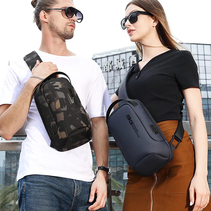 Men's Oxford cloth shoulder bag with USB charging port in business travel design