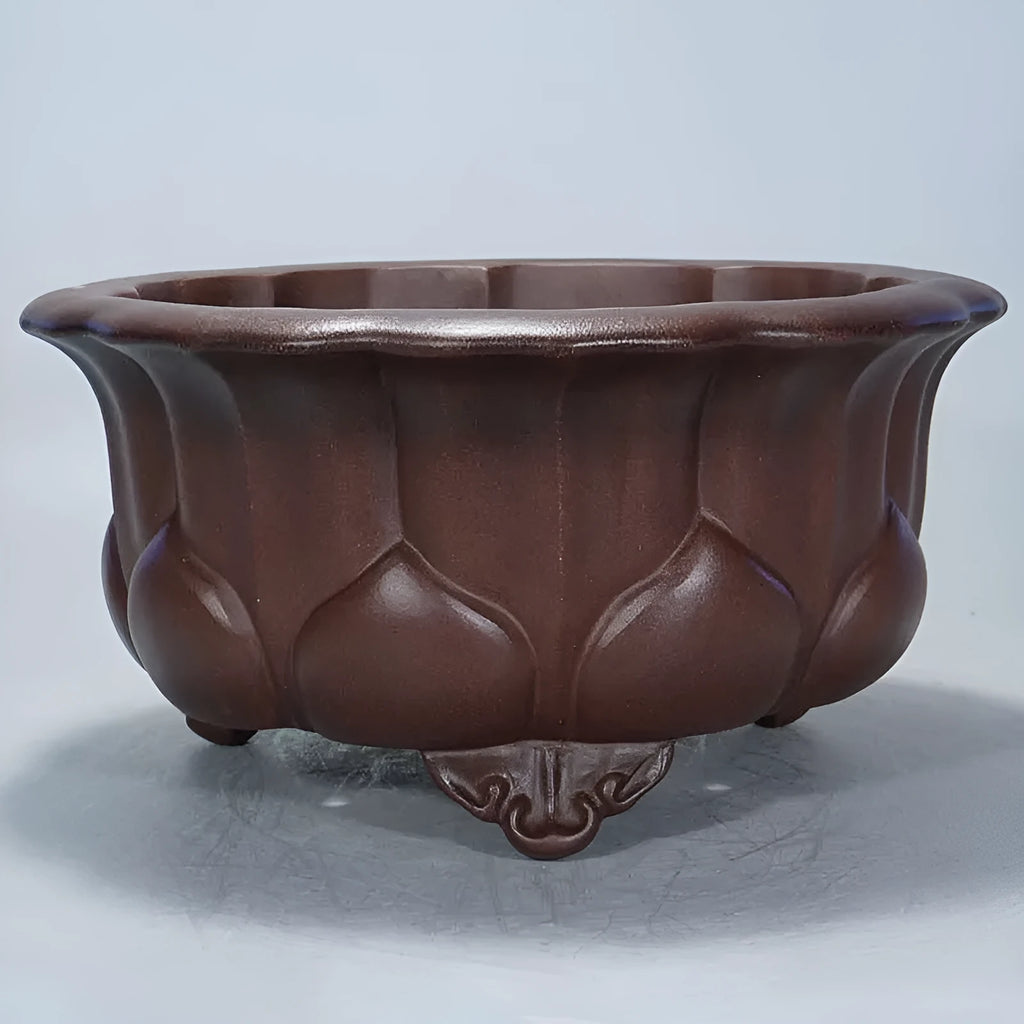 Square purple sand succulent pot with Chinese classical antique design