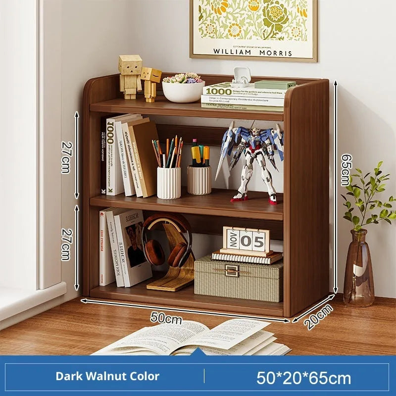 Desktop bookshelf desk storage rack three layers 50cm wide density board dark walnut colour finish
