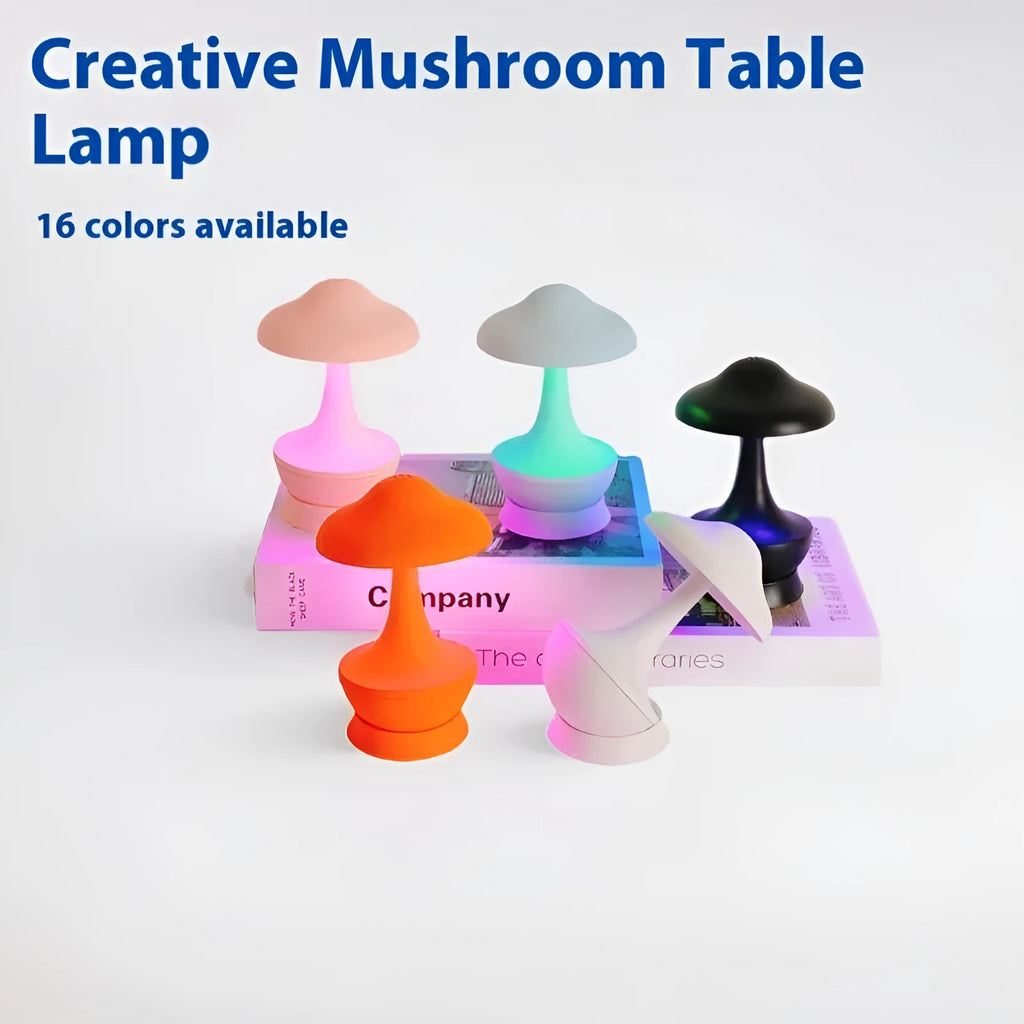 Rechargeable ABS tumbler mushroom night lamp with 16 RGB colours and 5V USB input