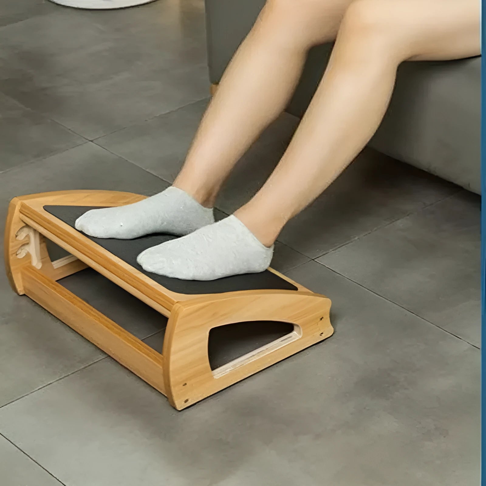 Wood colour adjustable bamboo and wood office desk footstool for adults