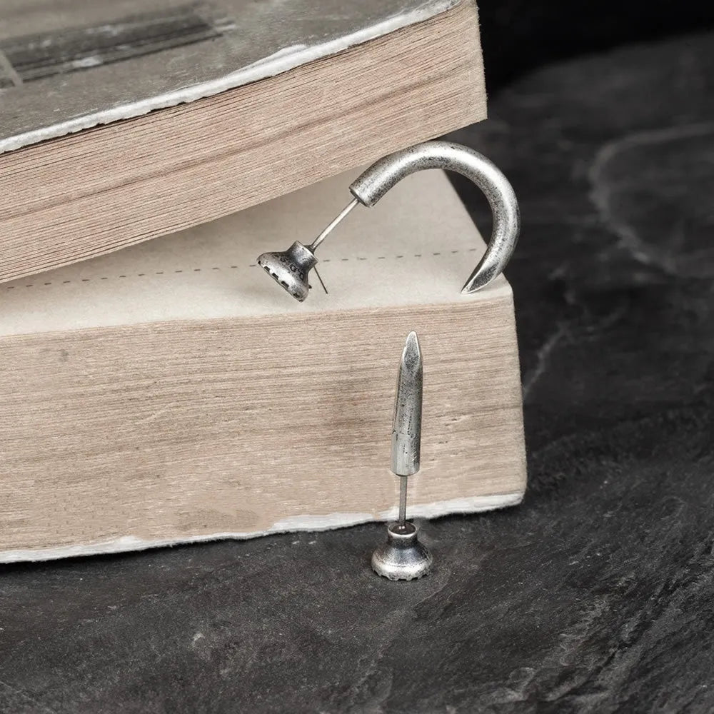 S925 sterling silver nail stud earrings punk retro design straight and curved nail options