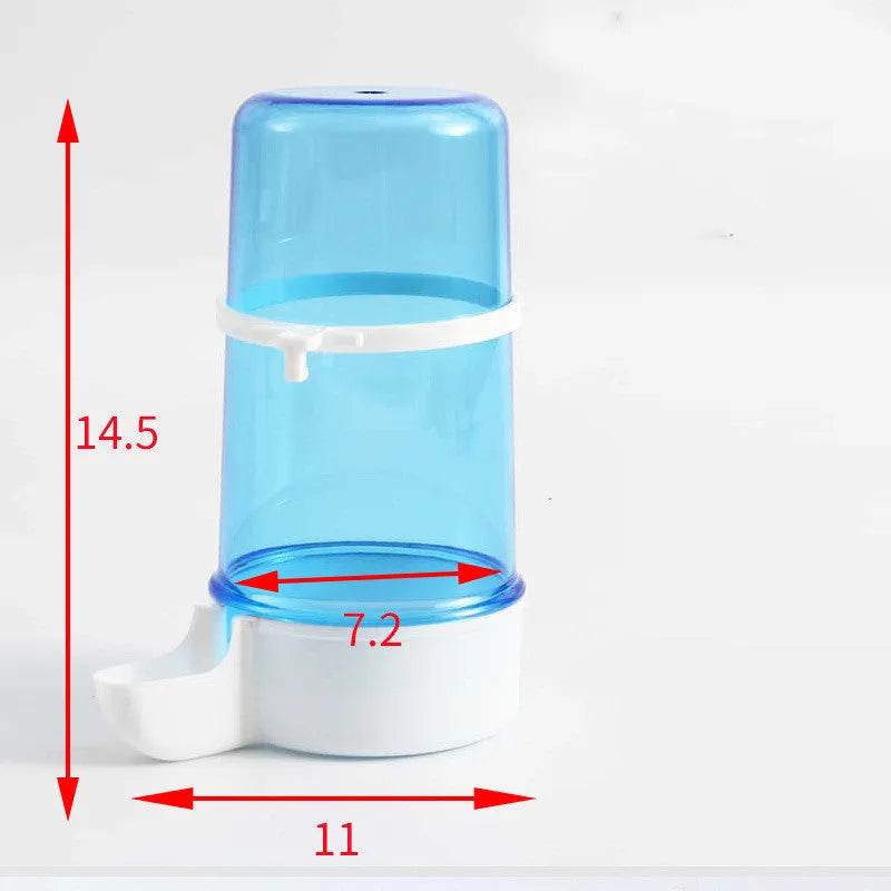 PP and PS bird water dispenser, large 7cm diameter 15cm height drinking jug for 1-1.5cm cage wire spacing, blue or white