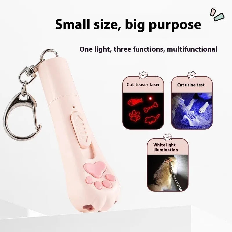 Plastic cat pen light charging toy in cream white, pink or sky blue colours with self-hi relieving stuffy feature
