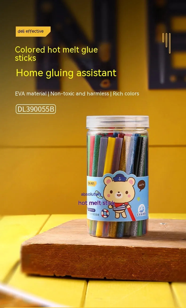 A pack of 55 clear hot melt glue sticks with a diameter of 7mm.
