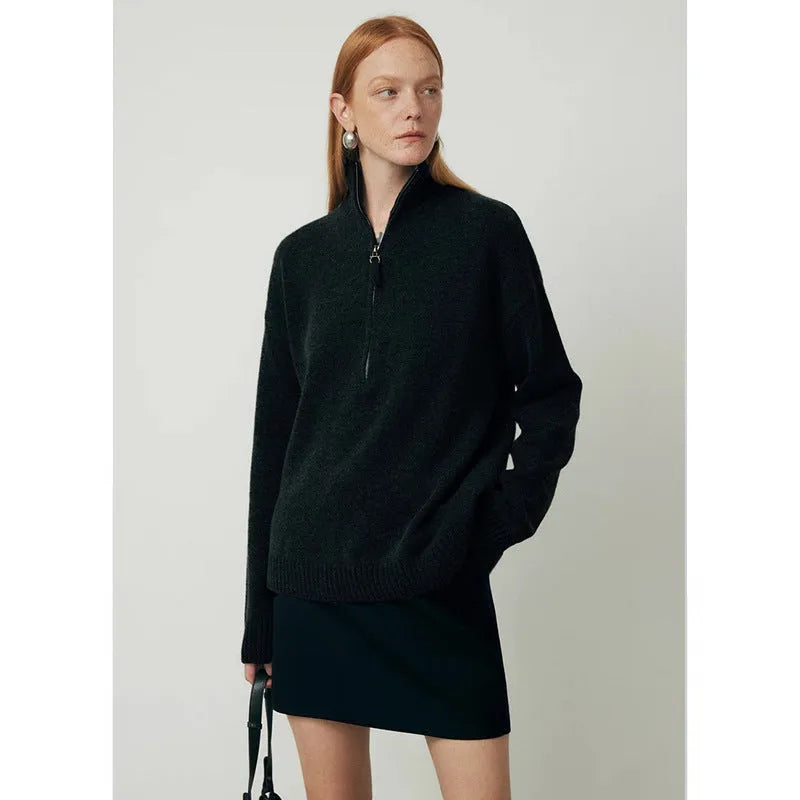 Wool bandage dress with lapels and long sleeves in Black and Mountain Rain Grey