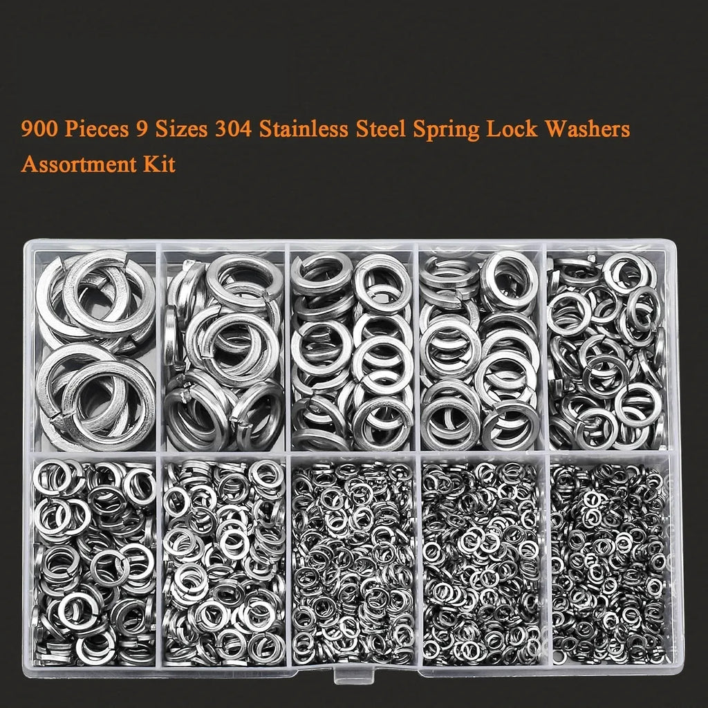 304 stainless steel spring lock washer combination box with 900-piece assortment for mechanical repairs