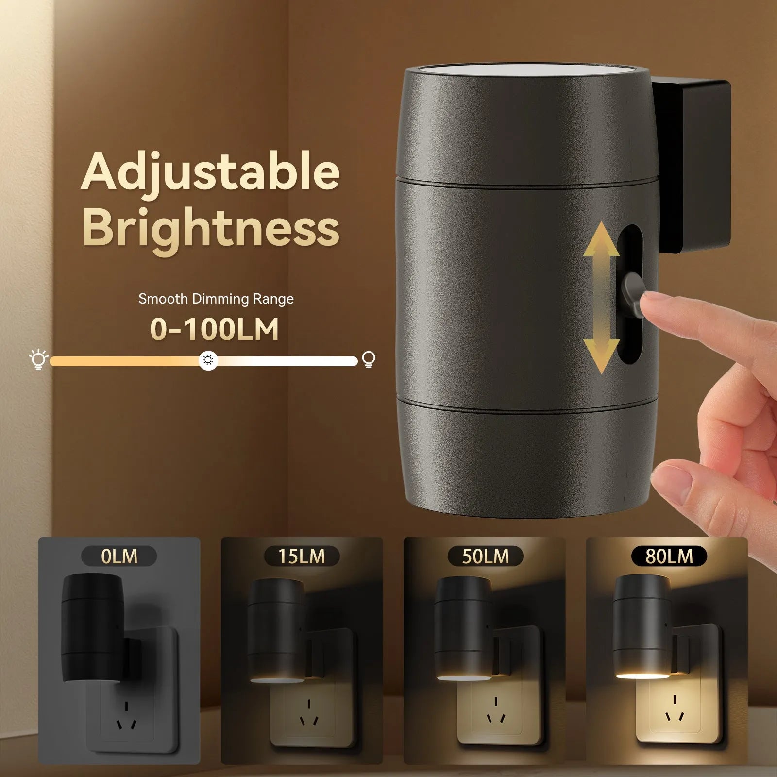 Rotatable small night light with brightness adjustment dial and direct plug design