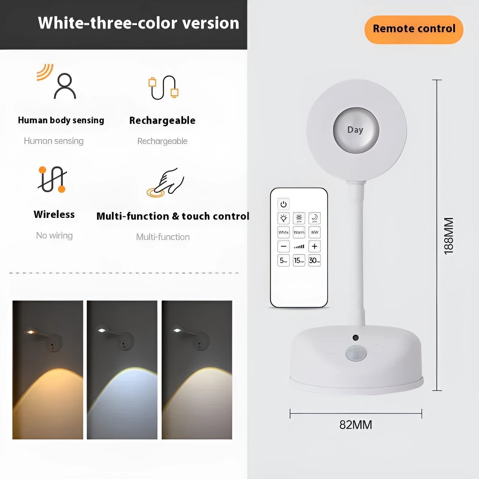 Geometric design rechargeable wireless wall lamp with remote control in black finish