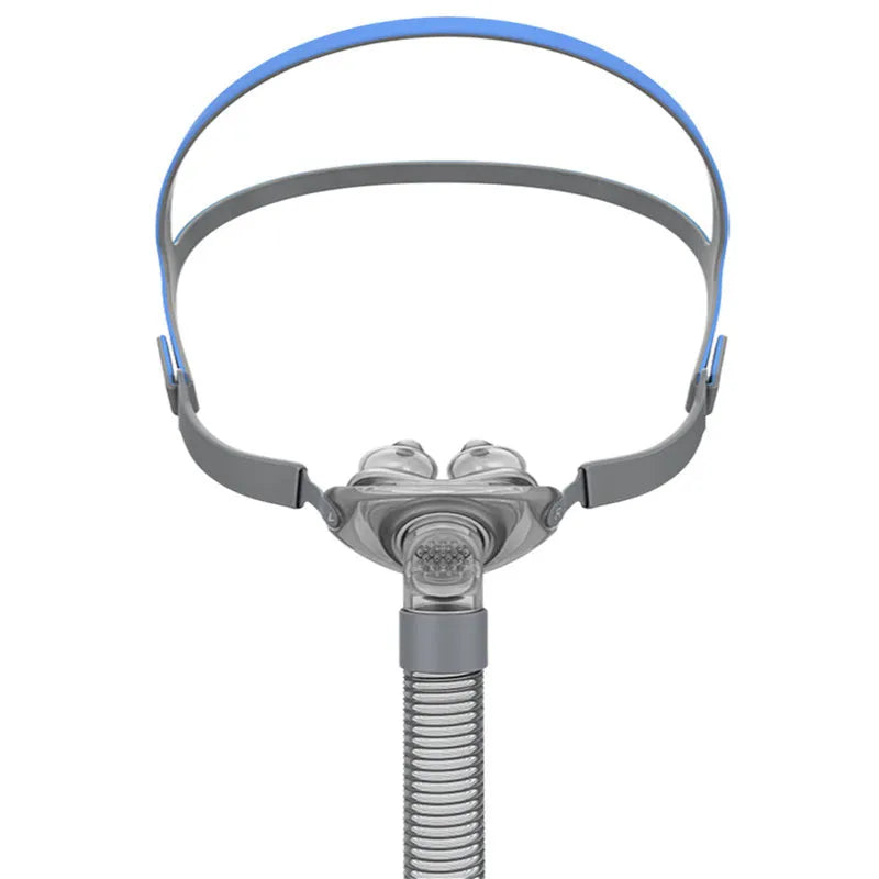 Ventilator nasal pillow mask components with silicone cushion and plastic headband