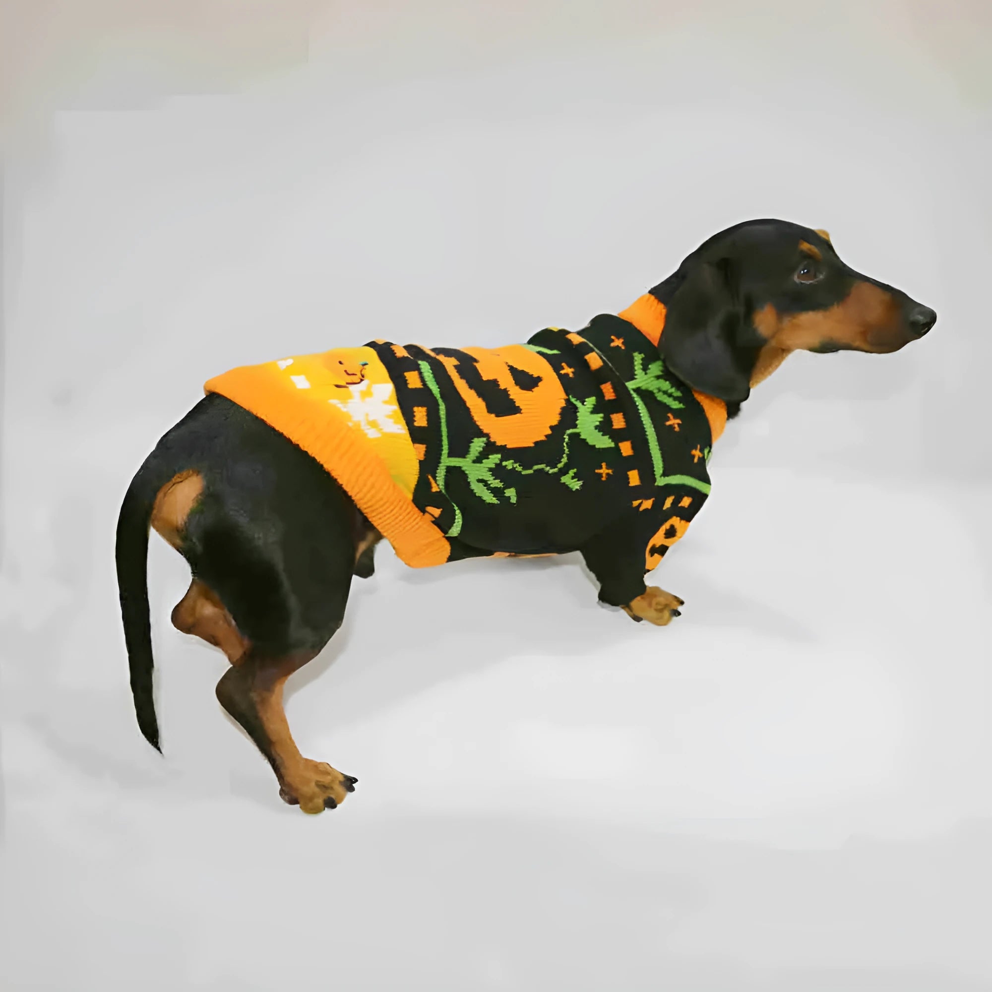 Pumpkin Halloween sweater for dogs and cats, polyester, sizes XS to XL, on a pet