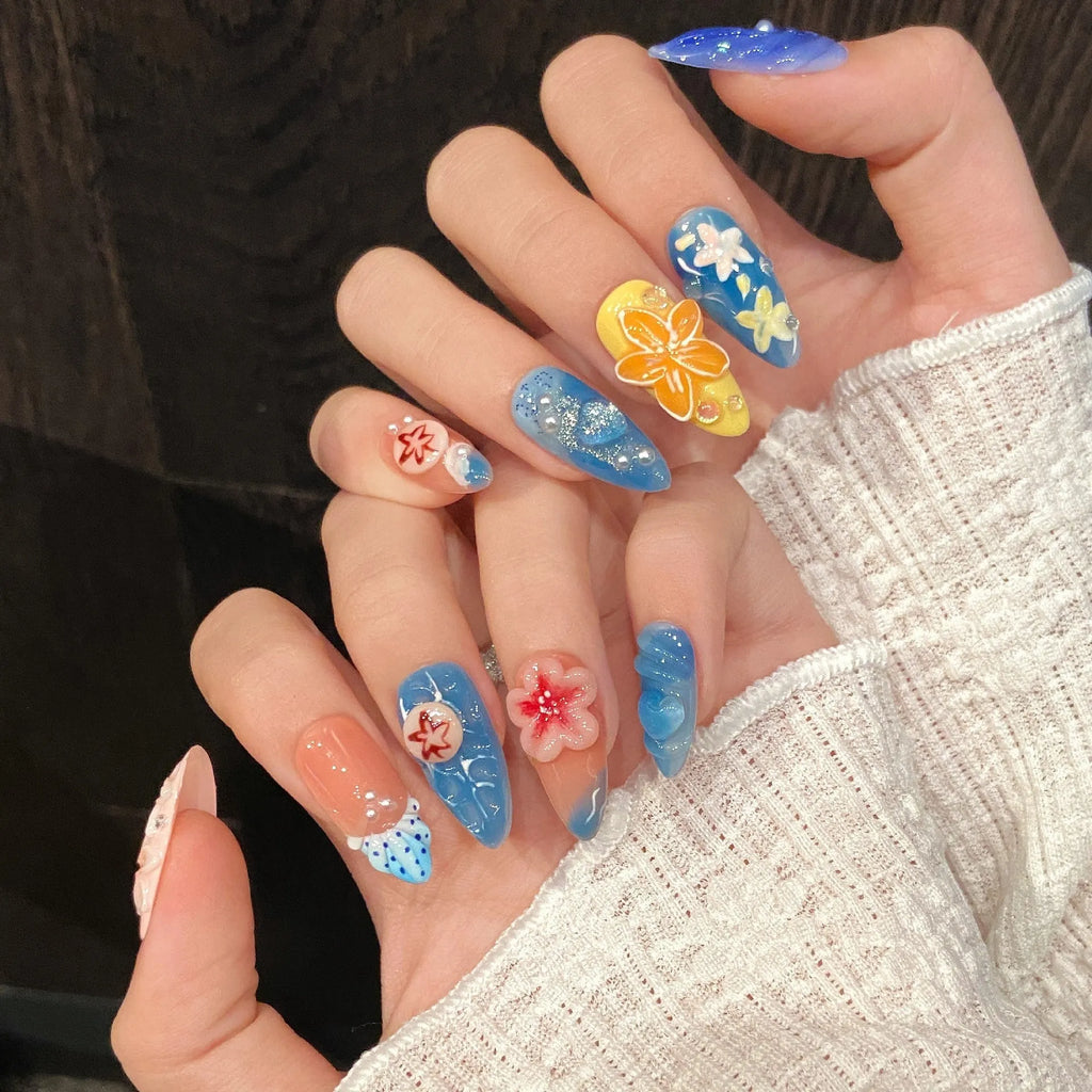 Plastic wearable armour set with 3D carved jellyfish and marine pattern in almond nail colour.