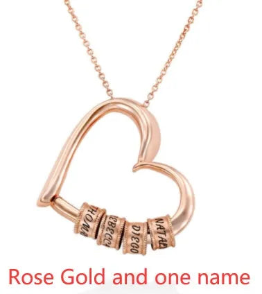 Personalized heart necklace for women with custom name lettering beads, alloy box chain, 51-80cm, silver gold rose gold
