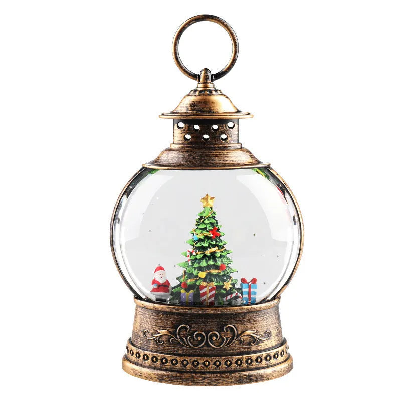Plastic Christmas music box rotating crystal ball night light with tree design on tabletop