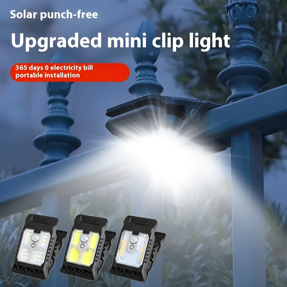 White clip lamp with motion sensor showing dimensions 11.2x7.6cm