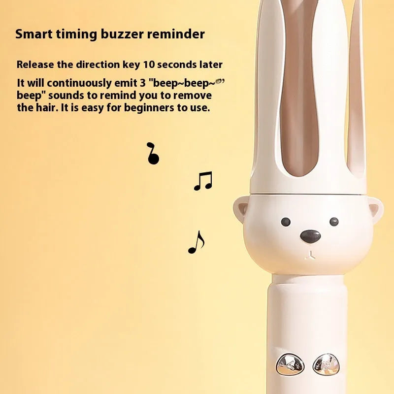 Beige anion automatic hair curler with rotating ceramic barrel on stand
