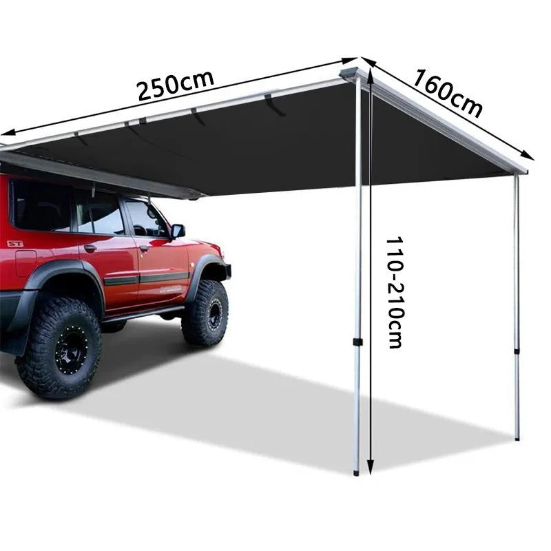 Black glue rainproof camping tent with aluminium alloy poles set up outdoors