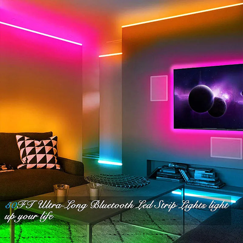 DC 12V Bluetooth LED light strip with 44-key remote controller and power adapter