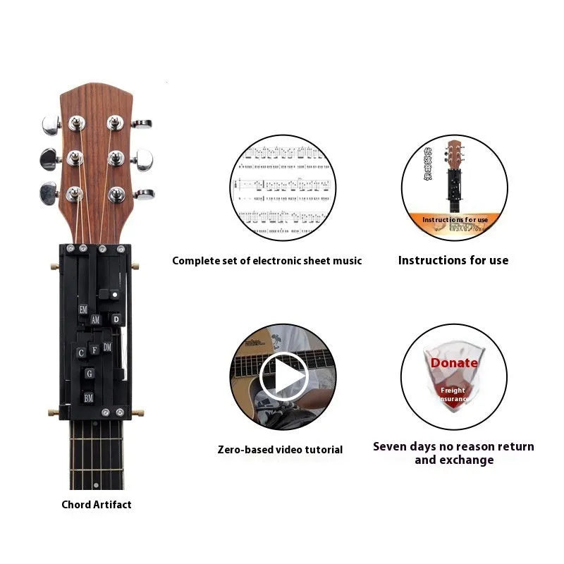 Black automatic guitar chord practice device for novice players with singing function