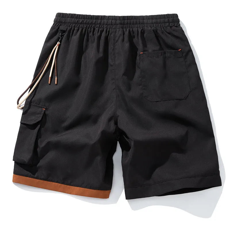 Men's loose fit bamboo fiber sports shorts in black, blue, coffee, and white with high waist and straight leg design