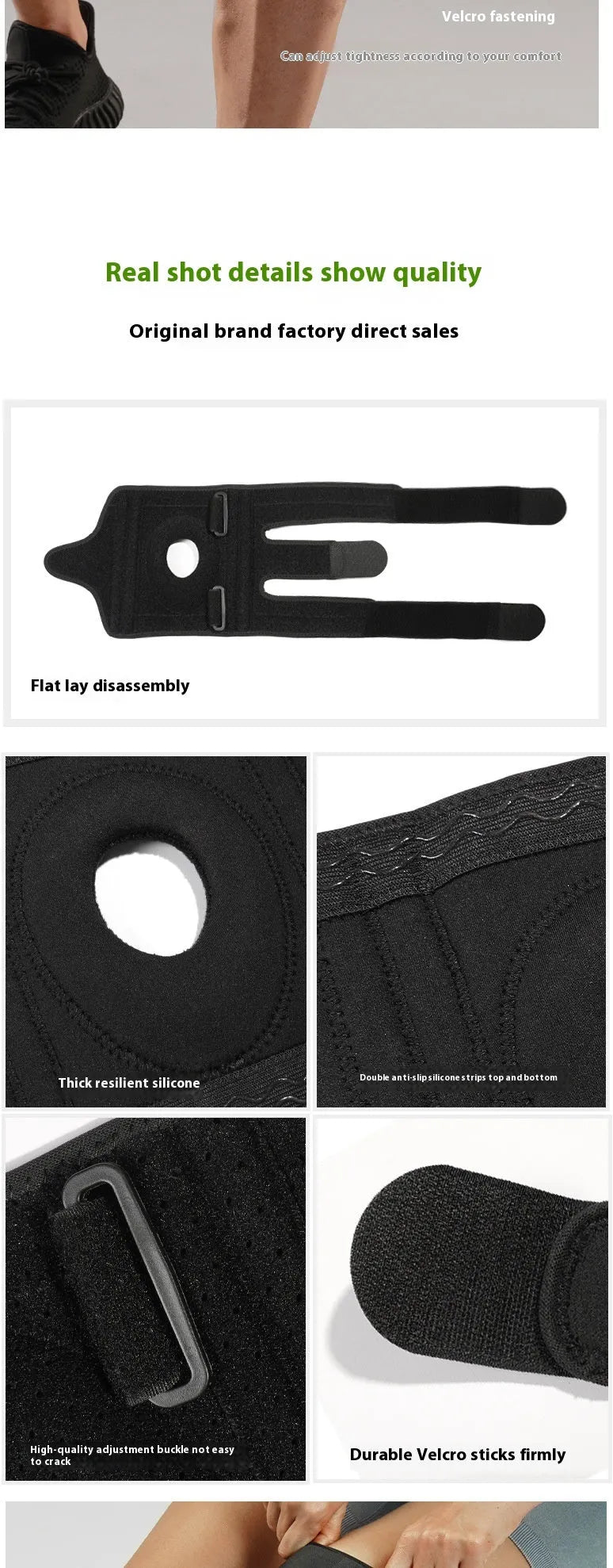 Silicone non-slip knee pad for outdoor sports in black, adult average size