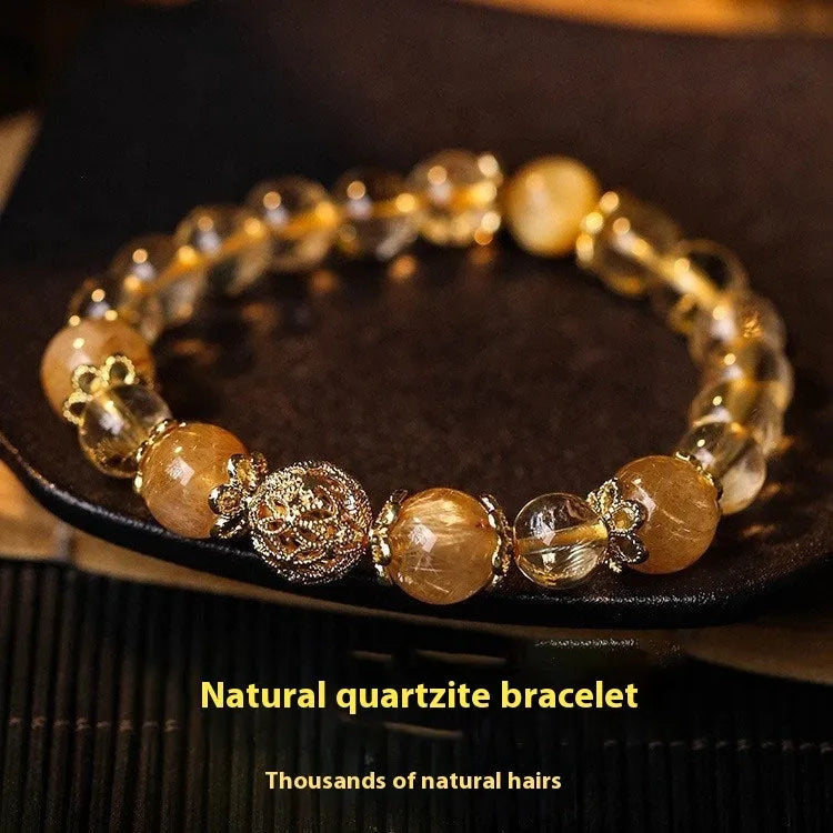 Personality Citrine Lucky Bracelet for women in retro style with artificial crystals and electroplated metal.